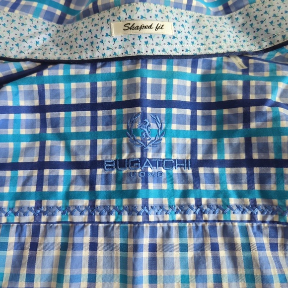 Bugatchi Men’s Blue Plaid Long Sleeve Flip Cuff Button up Shirt - Picture 3 of 14